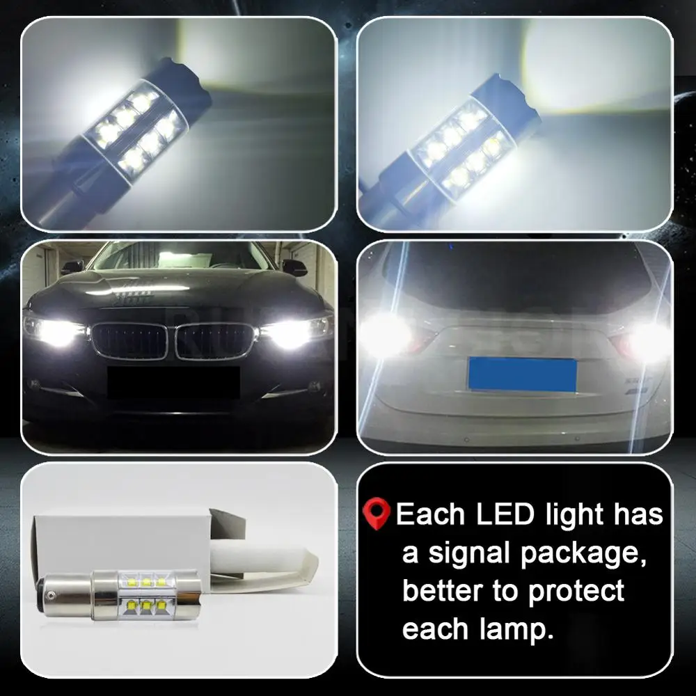

2PCS 100W P21/5W 1157 BAY15D 7528 Canbus No Hyper Flash Led Bulb Brake Stop parking Reverse Light 10-30V White 1000LM