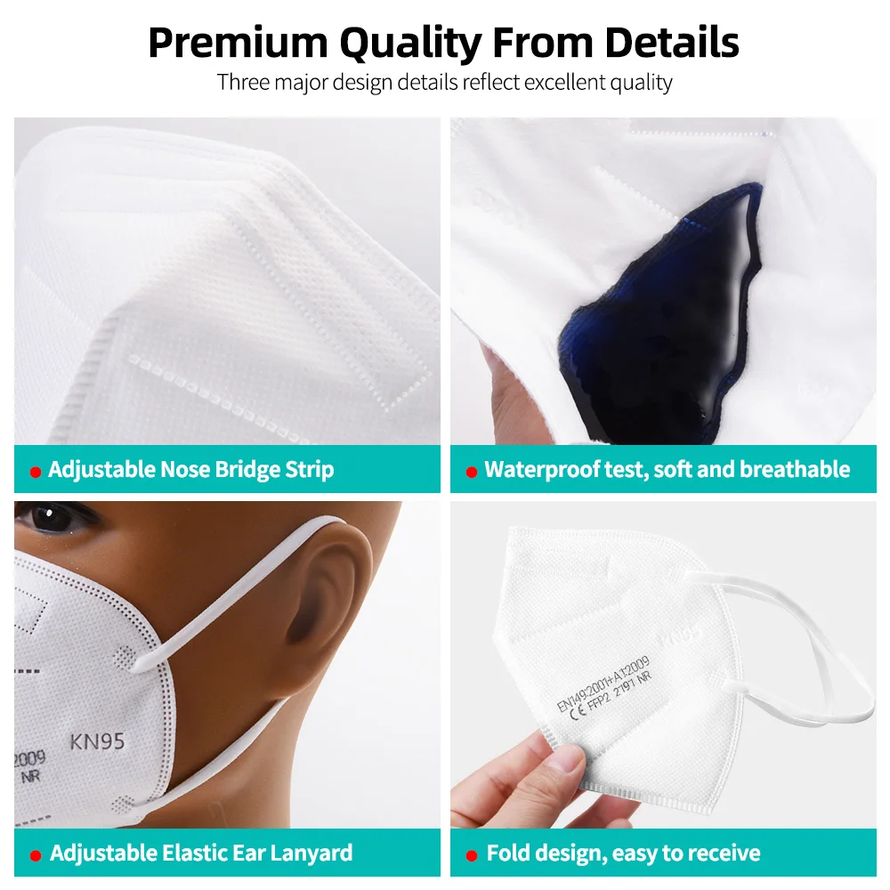 

50PCS White FFP2 mask Kn95 masks Anti-fog Protective Mouth Mask Respirator Reusable 5-layer for health care facial mask in stock