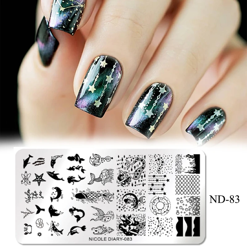 Трафареты NICOLE DIARY для стемпинга ногтей с изображением змеиной кожи цветов океана