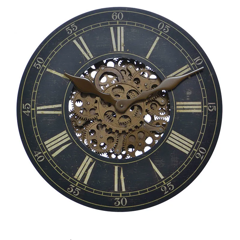 

VintageGear Wood Metal Shabby Chic Mechanical Gear Clocks Wall Home Decor Silent Watch Living Room Gift Ideas