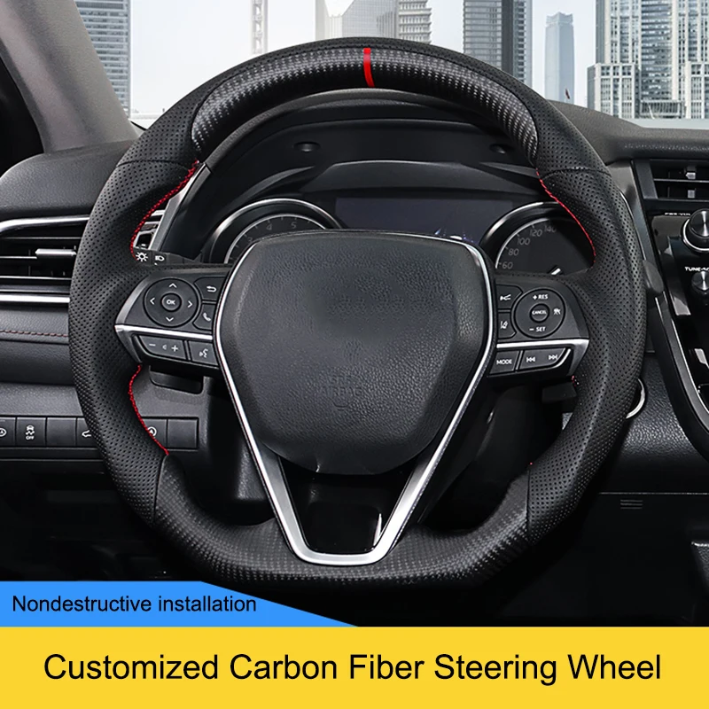 QHCP Real Carbon Fiber Steering Wheel Customized Replacement Modified Accessory Fits For Toyota Camry 2018-2021 Avalon 2018-2019 |
