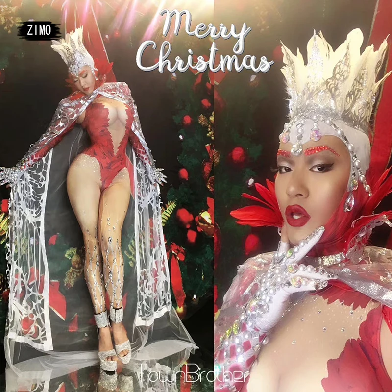 

New Design Red Sexy WOMEN Christams Stage Performance Party Dress Men Suit Outfits Catwalk Show Ballroom GOGO DJ Costume Clothes