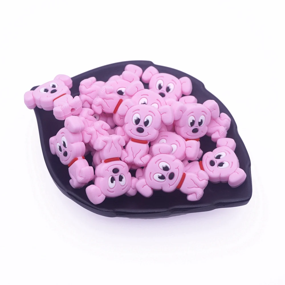 Pink 5 шт., для пищевых продуктов мультфильм собака щенок силиконовые бусины Мини Diy Прорезыватель игрушка Ожерелье Подвеска для жевания и кусания детский Прорезыватель - Цвет: Pink