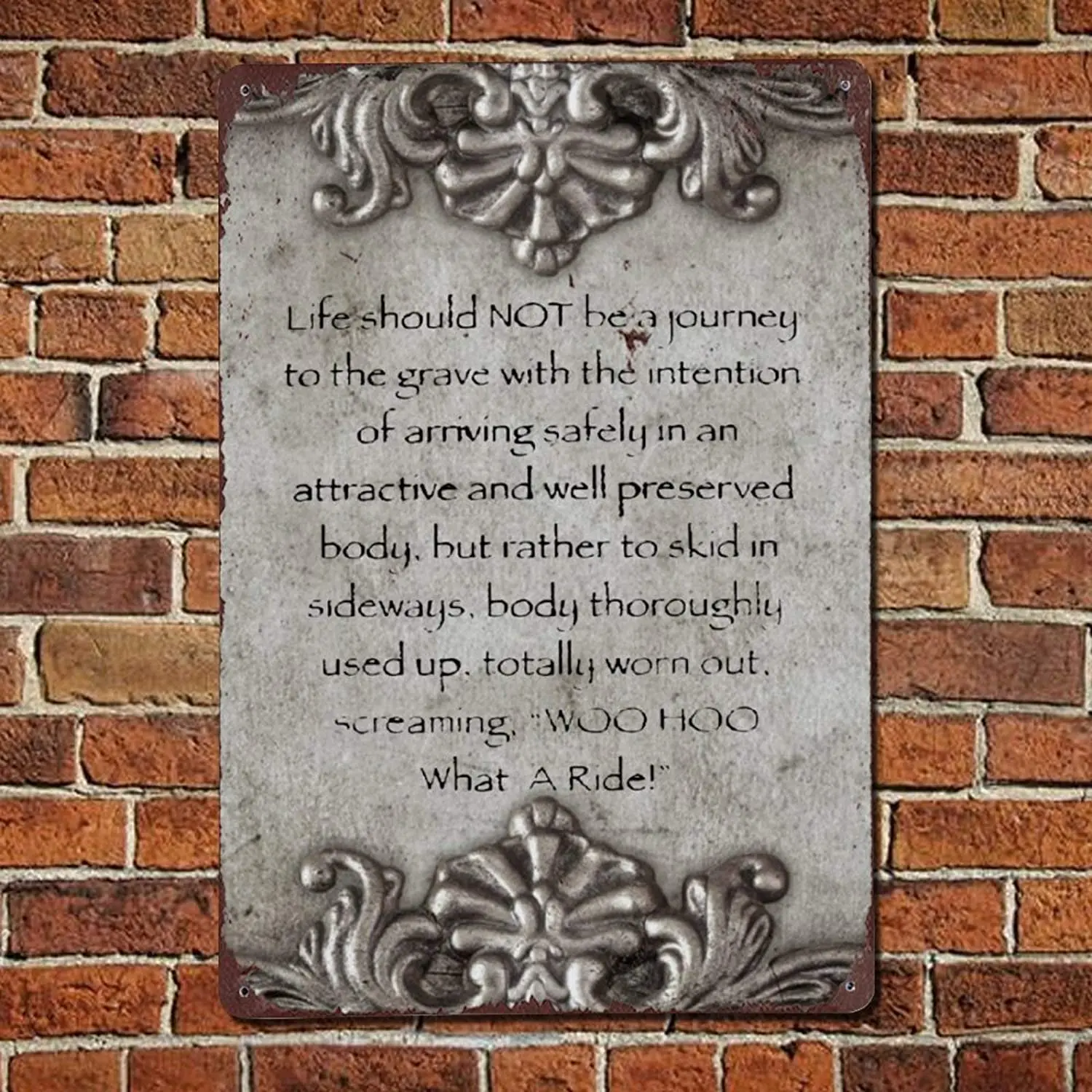 

43LenaJon Life Should Not Be A Journey to The Grave Metal Sign,Retro Rustic Quote Saying Words Bar Men Cave Garden
