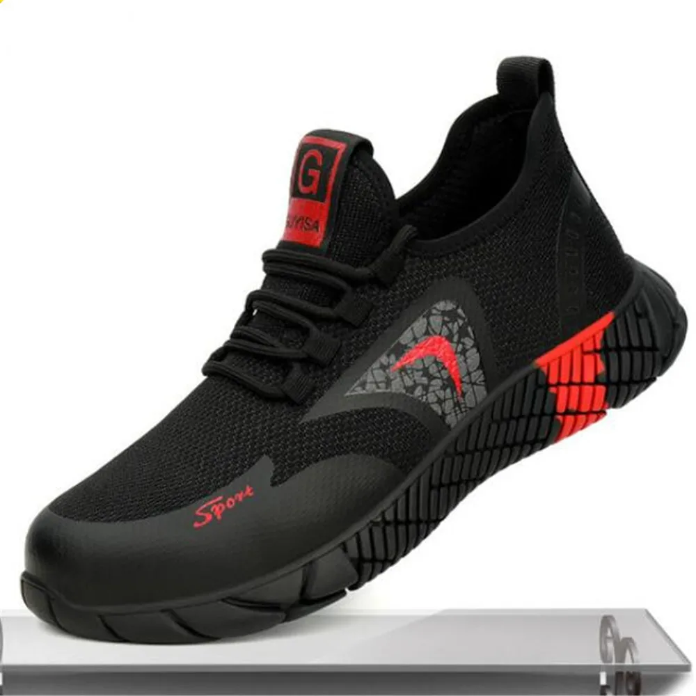 

New flying woven labor protection shoes men's smash-proof and puncture-proof mesh breathable work shoes safety protective shoes
