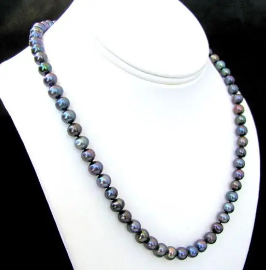

Unique Pearls jewellery Store 8mm Black Round Genuine Freshwater Pearl Necklace Charming Women Gift Fine Jewelry