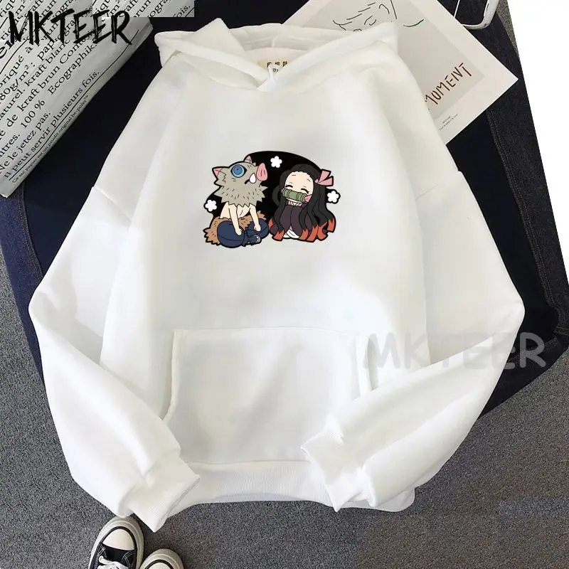 

Лидер продаж, белая универсальная Толстовка Kimetsu No Yaiba в японском стиле с изображением рассекающего демонов, уличная одежда, Флисовая теплая...