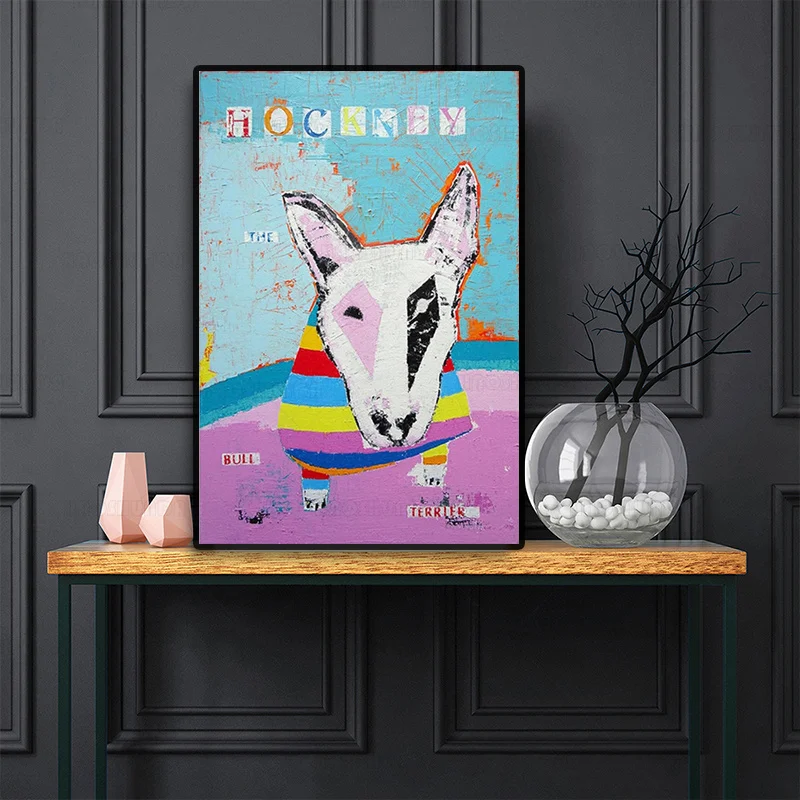 Картина на холсте Дэвид Hockney the Bull Terrier Настенная картина с собакой домашний декор