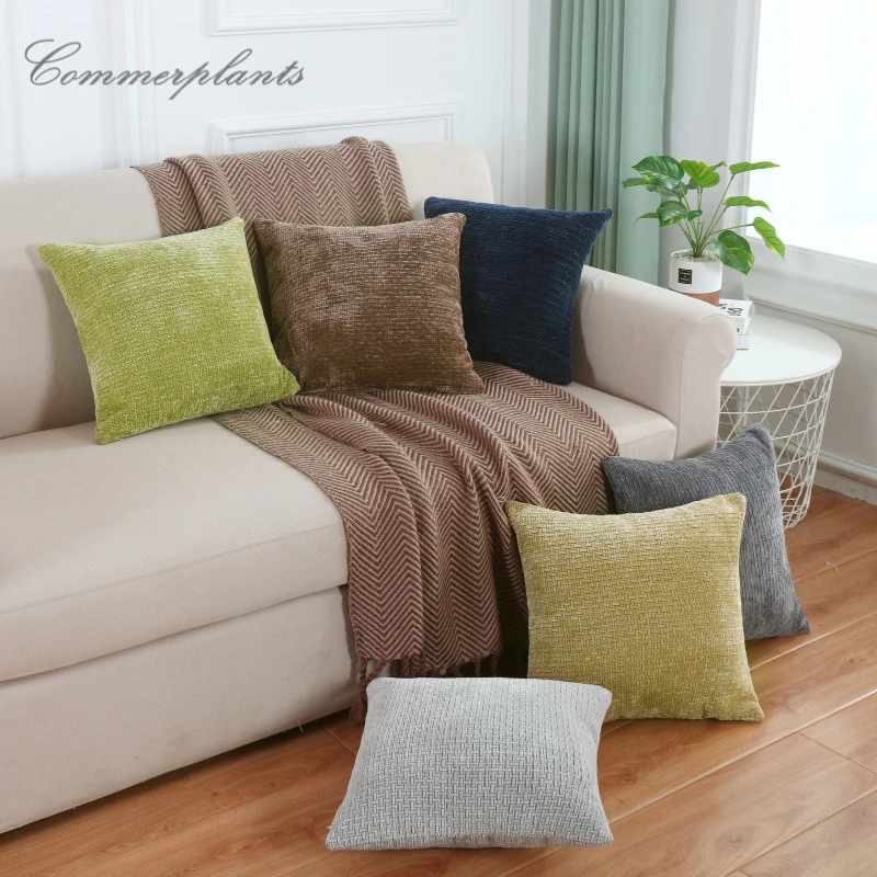 

Solid Chenille Cushion Covers Luxury Jacquard Pure Color Texture Pillows Case Cozy Soft Embroidery Pillows Sofa Seat Home Decor