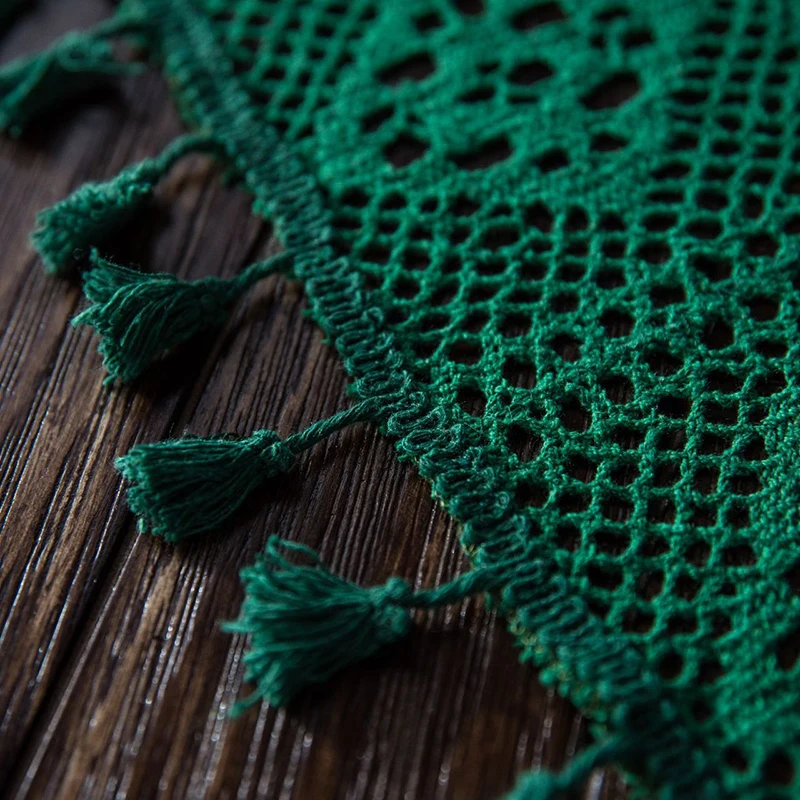 Темно-зеленая винтажная круглая скатерть ручной работы в американском стиле для