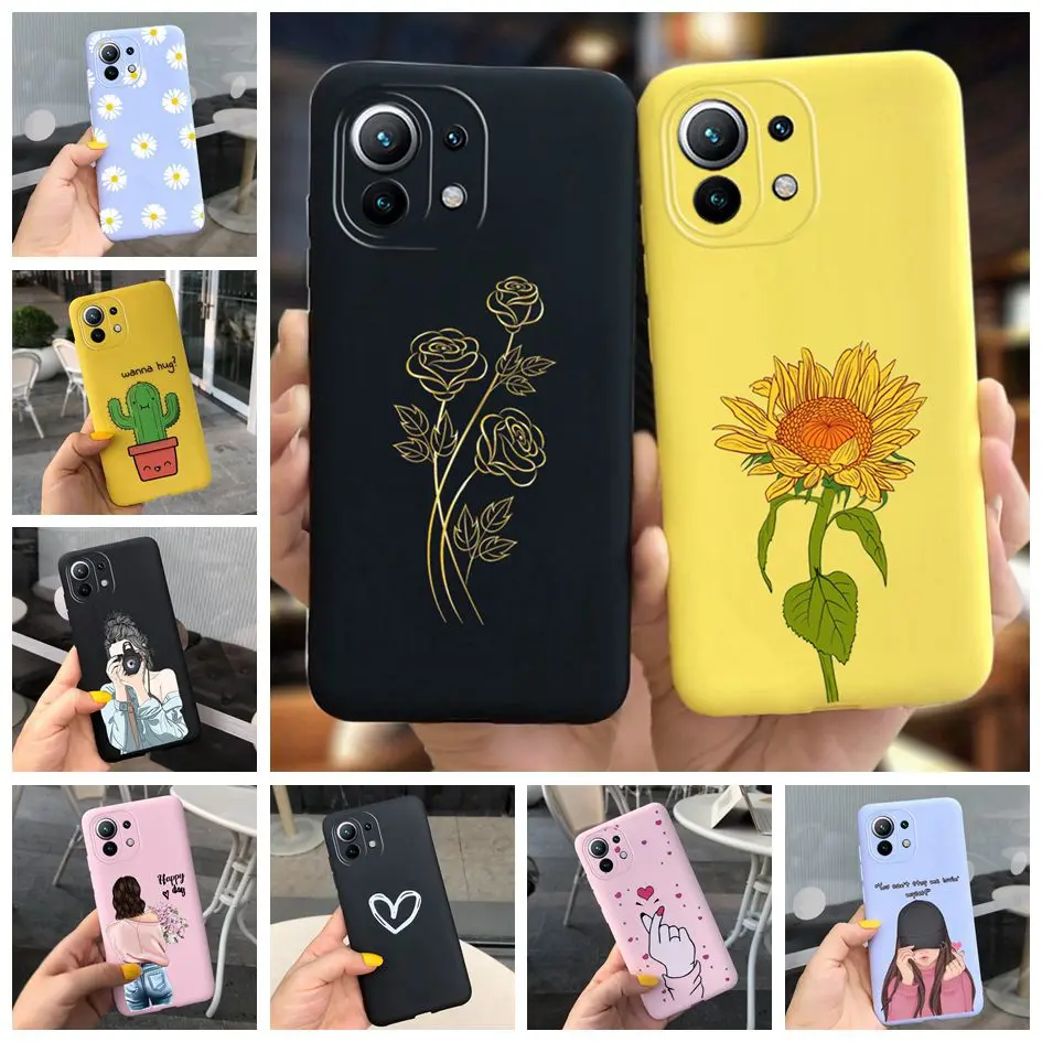 Для Xiaomi Mi 11 Lite чехол с изображением подсолнуха силиконовый мягкий матовый