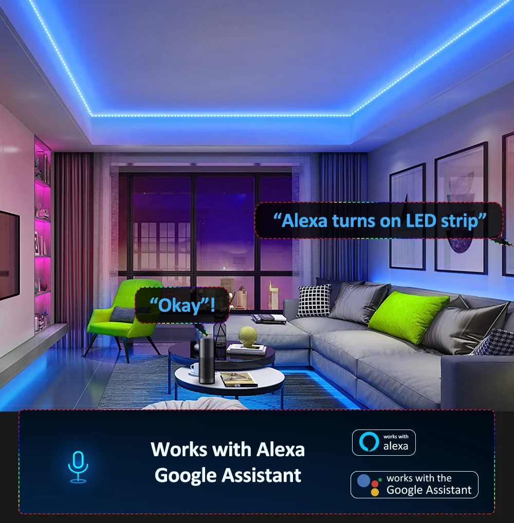 светодиодная лента Светодиодные ленты совместимы с Alexa Google Home светодиодный