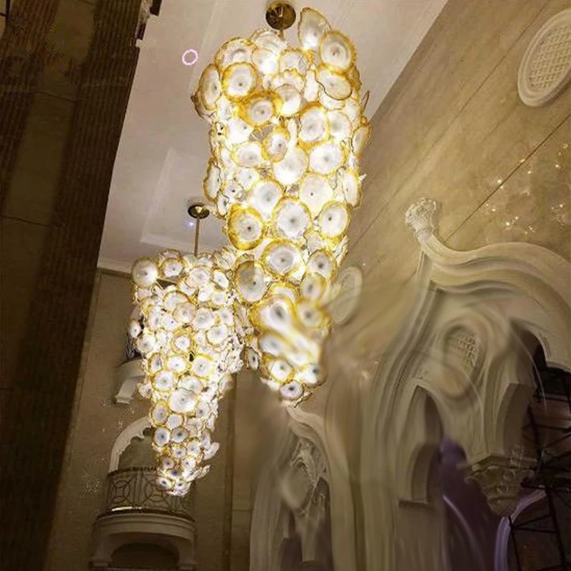 

Luxury Gold Crystal Pendant Lamp LED Hand Blown Murano Glass Plates Modern Art Chandelier Lighting for Hotel Lobby Living Room