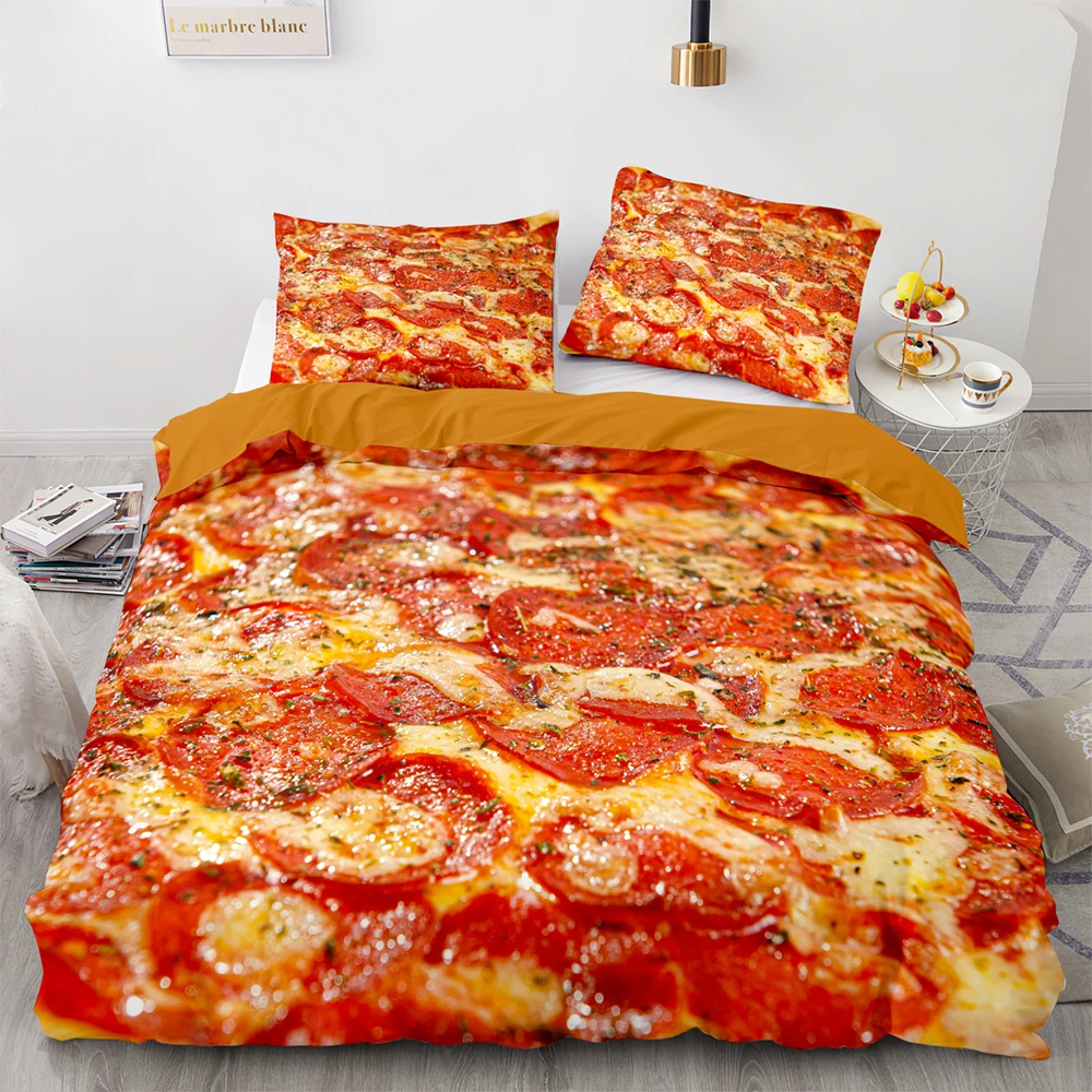 

Fashionable 2-3pcs Bedding Set Pizza Print Quilt Cover Pillowcase Twin Double Size High Quality Family Set Home Textiles