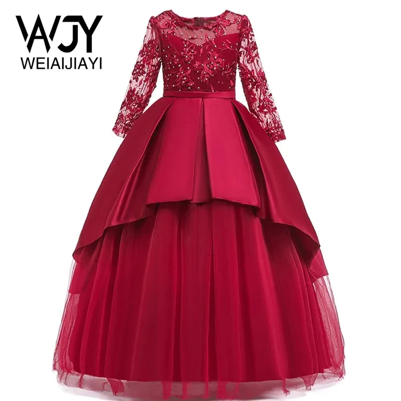 

Free Shipping O Neck Dark Green Burgundy Champagne Wedding Ball Gown Kids Children Lace Christmas Pageant Flower Girl Dress Cute