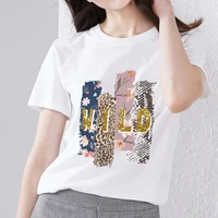 classic t shirt slim womens sweet pattern printed pattern series casual round neck comfortable ladies commuter short sleeve
