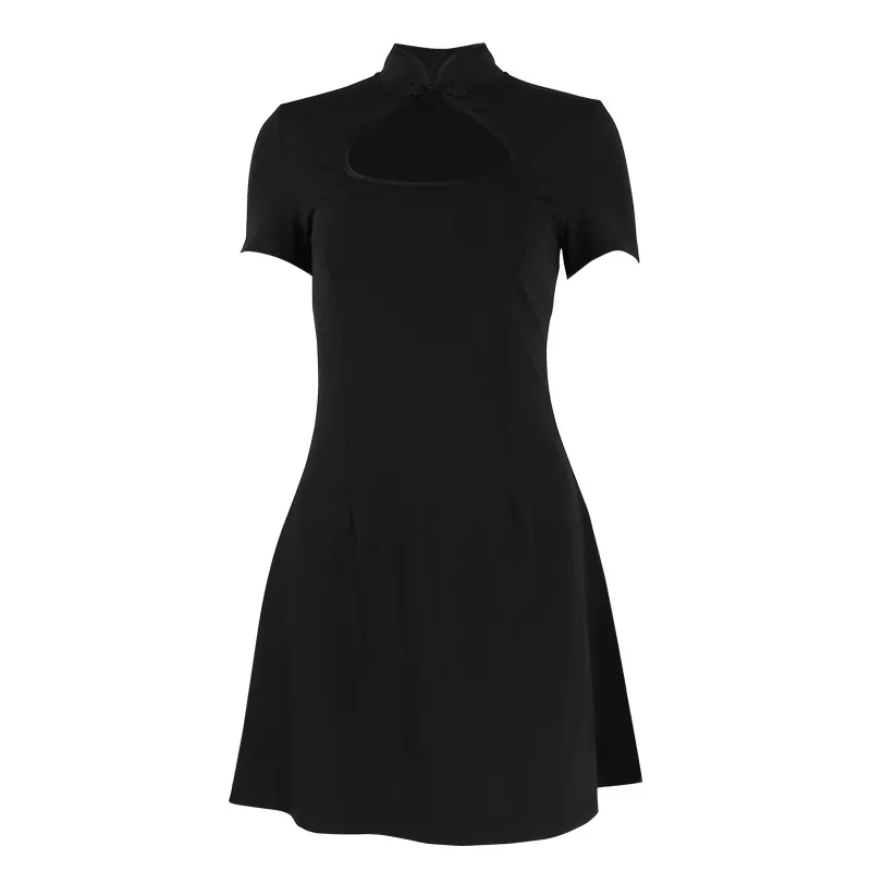 YZBZJC Cheongsam женское однотонное платье женский сексуальный Темный стиль короткий
