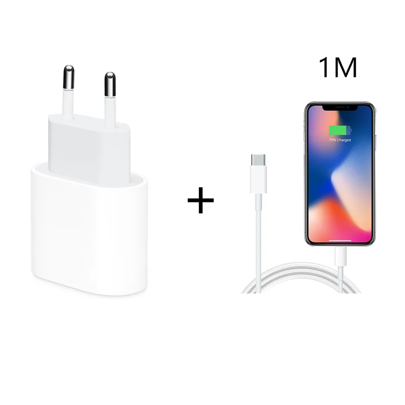 EU US 18 Вт Быстрая зарядка PD зарядное устройство USB-C кабель для Apple iPhone 11 Pro 8 Plus XR XS Max iPad usb type C адаптер питания - Тип штекера: EU Charger 1M Cable