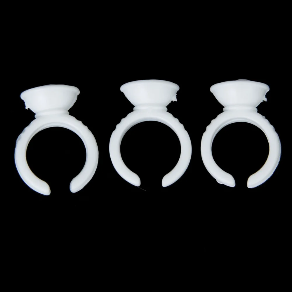 

A Set of 100pcs Disposable Glue Holders Rings Eyelash Extensions Kit (White)