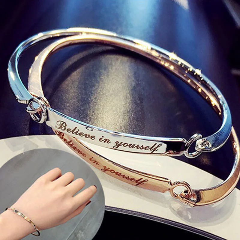

Korean Fashion English Alphabet Lovers Cuff Bracelet, Belleve In Yourself Rose Gold Men's, Women's Bracelet, Valentine's Gift