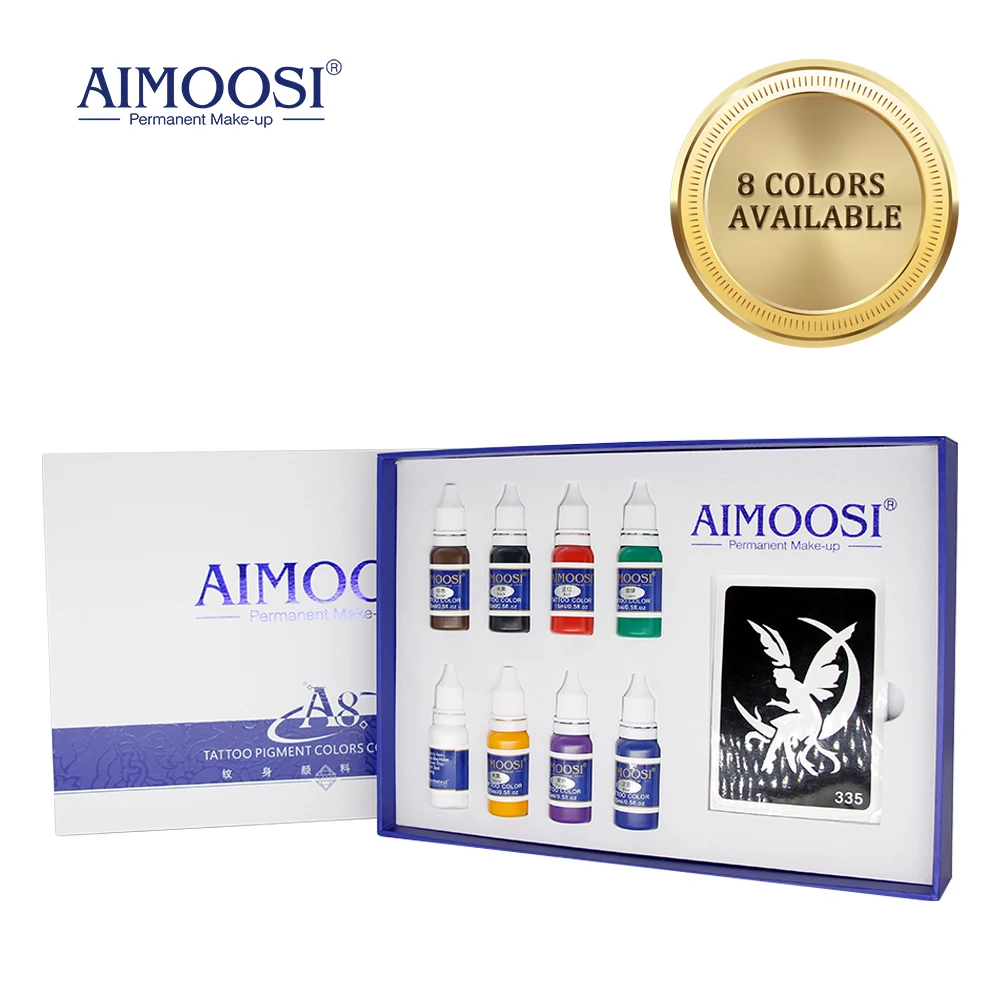 

Чернила для татуировок AIMOOSI, 8 цветов, 10 трафаретов