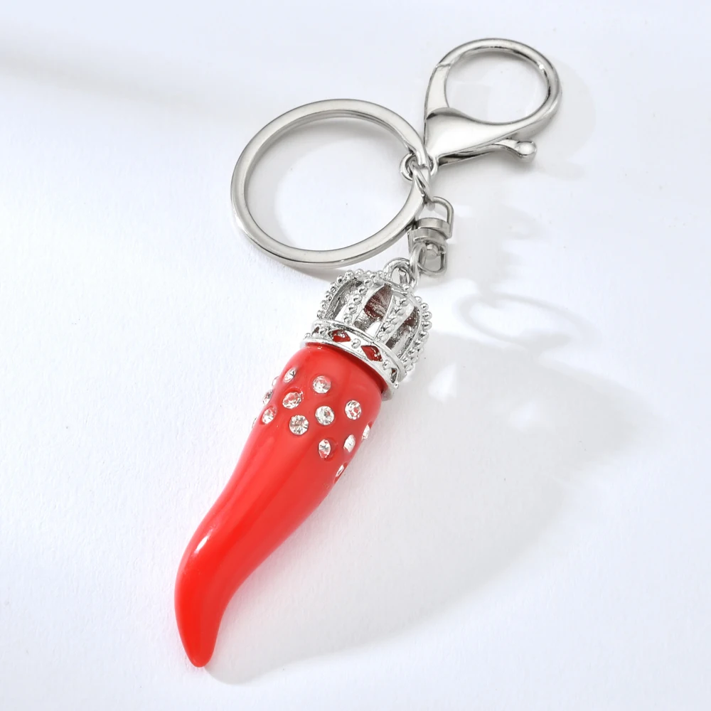 Italy Paprika Keychain Cubic Zirconia Red Chilli Key Chain For Women Bag Charm Keyring Cute Chilli Keychain For Girl Friend