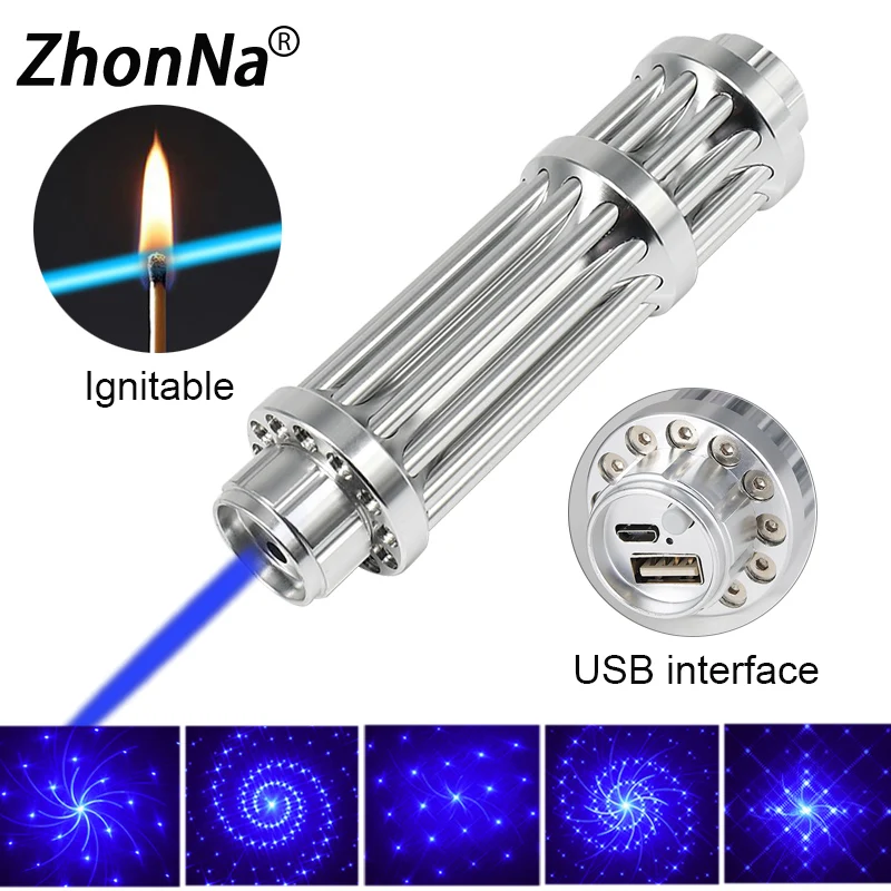 

450nm Blue Visible Light Laser Pointer Strong Exposure Focusable Ignite Match Candle Cigarette Powerful Outdoor Laser USB Charge