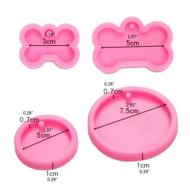 

6 Pieces Dog Tag Epoxy Resin Mold Circle Round Dogs Bone Keychain Pendant Silicone Mould DIY Crafts Jewelry Casting Tool
