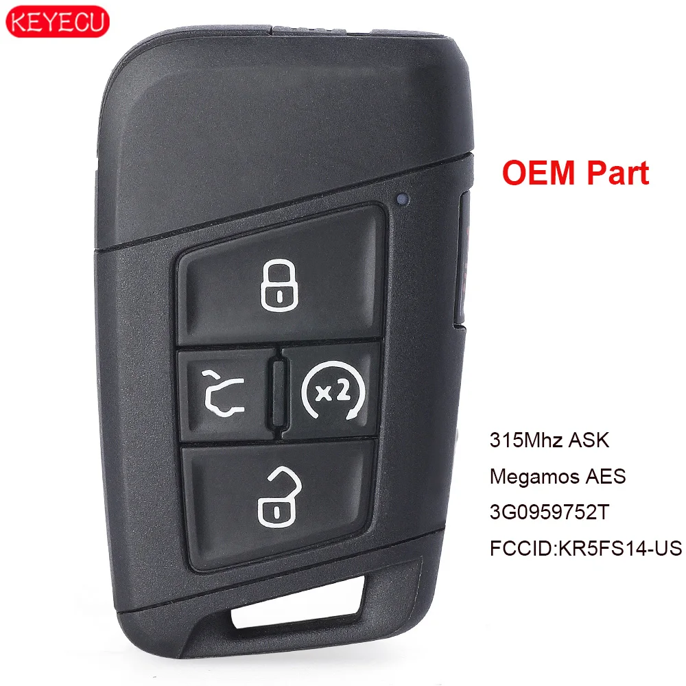 

KEYECU OEM Smart Key ASK 315MHz MQB 49 5 Button Trunk / Remote Start for 2018 Volkswagen Atlas KR5FS14-US 3G0959752T/3G0959752BB