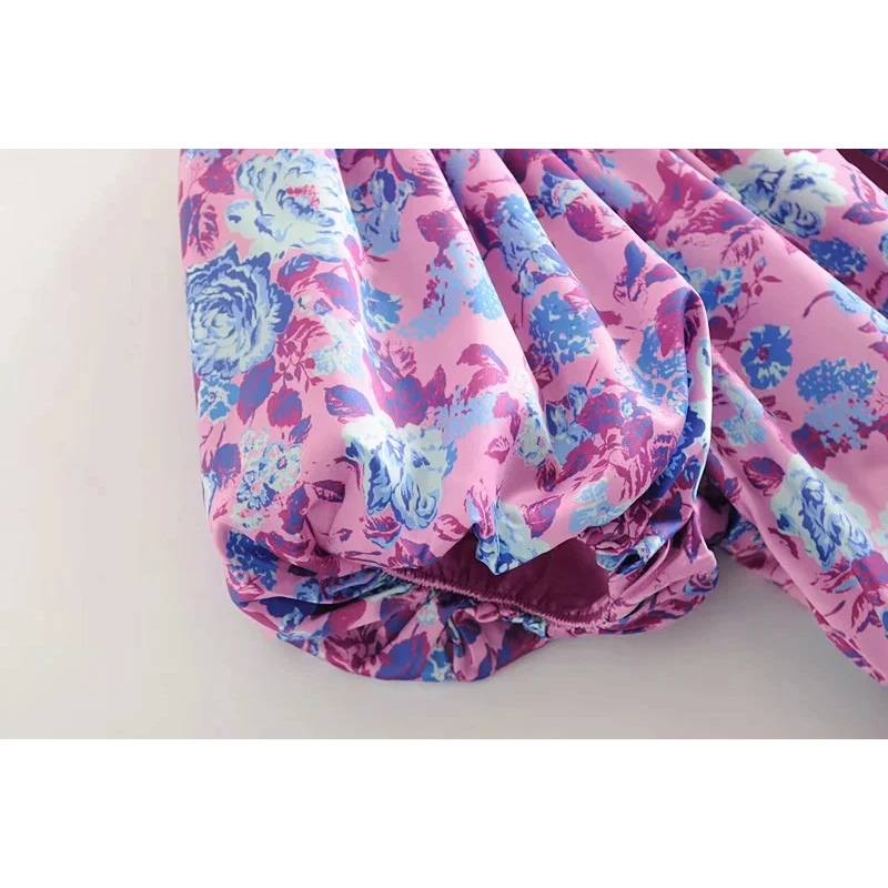 

2020 Women Sweet Stylish Floral Printed Ruffles Draped Mini Dress Vintage Sexy Hollow Out Back Buttons Zipper Female Dresses