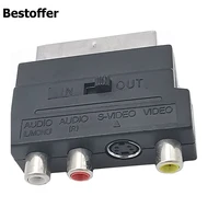 2 pieces scart 21 pin rgb plug male to 3 rca female av adaptor converter for tv dvd