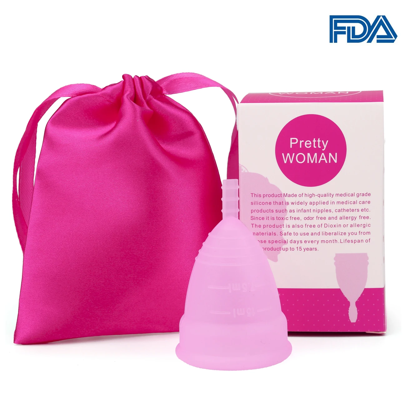 1Pack-Bag-box-Pink Медицинская силиконовая менструальная чашка для женской гигиены, силиконовая чашка для менструального колледжа, Женская менструальная чашка - Color: 1Pack-Bag-box-Pink