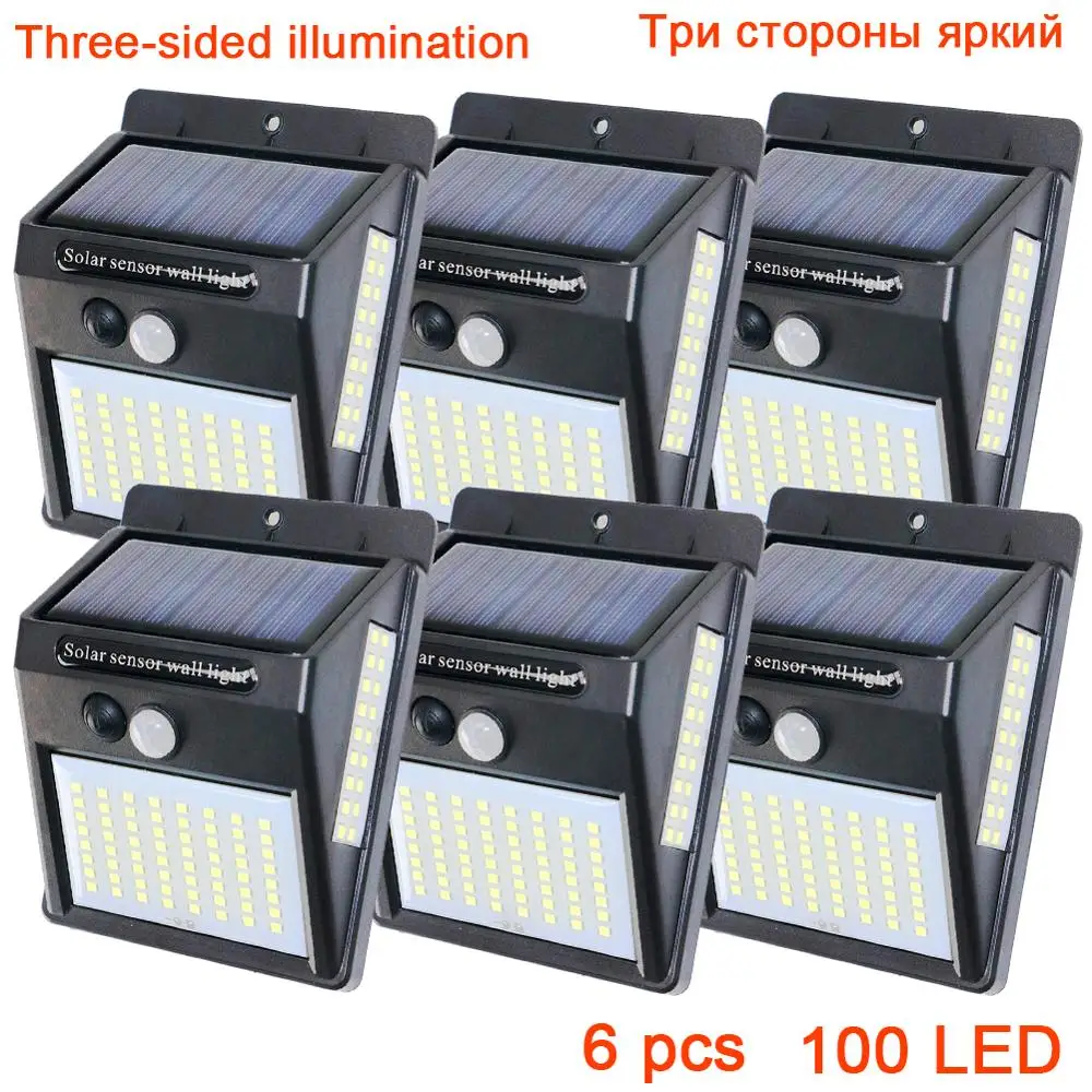100LED - 6pcs Настенный светильник с датчиком движения PIR, 20, 35LED, 100LED, уличный светильник на солнечной энергии, уличный, уличный, водонепроницаемый, для двора, для дома, сада, лампа на солнечной энергии - Испускаемый цвет: 100LED - 6pcs