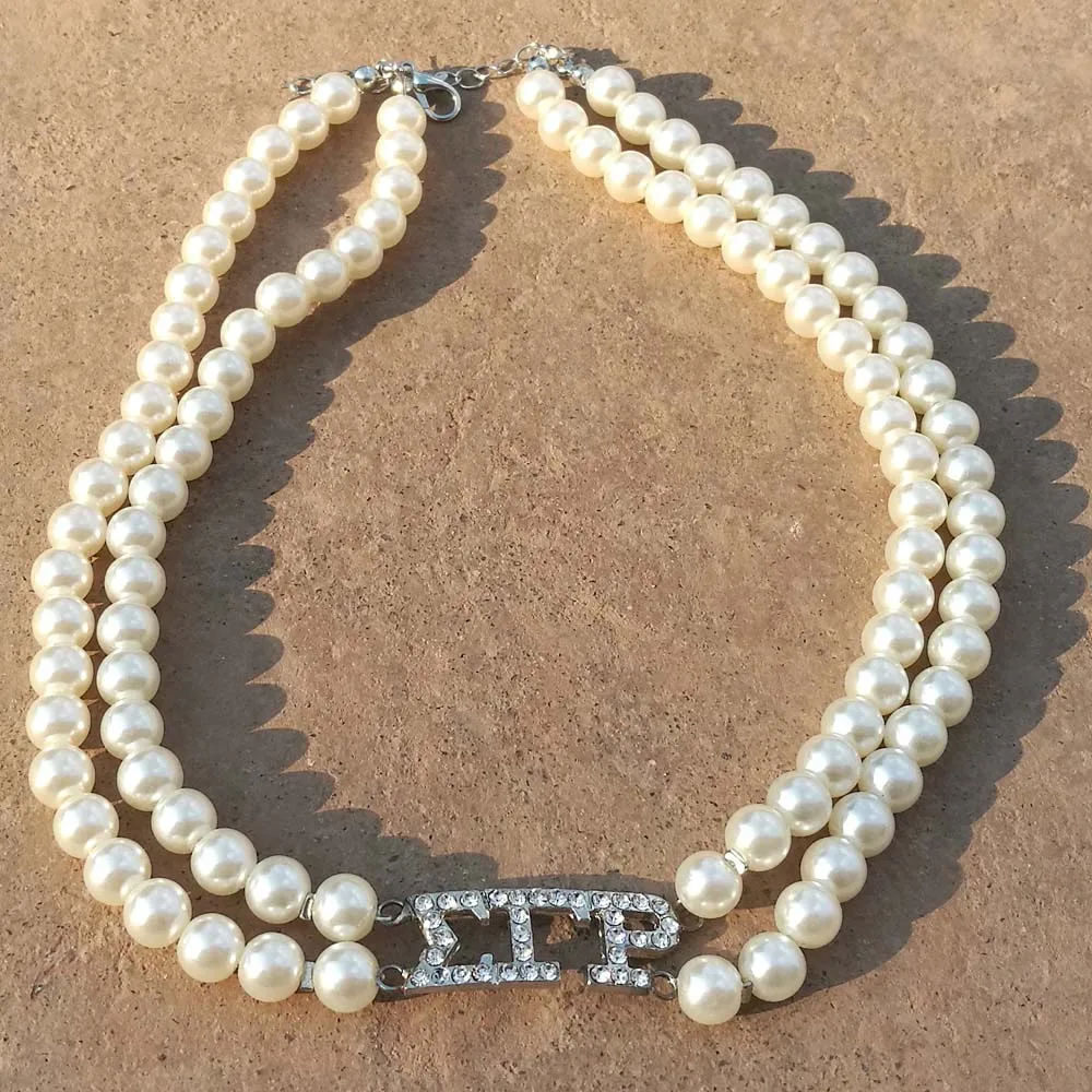 

Dropship sorority society accessories Greek Sigma Gamma Rho Sorority SGR double line Pearl Necklace Jewelry