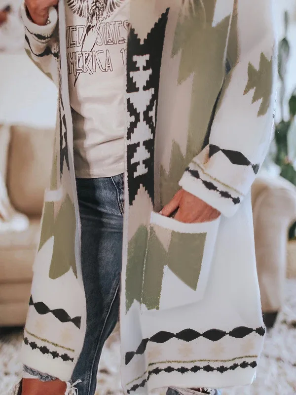 

2020 autumn and winter new coat women's long-sleeved printed cardigan coat woolen coat