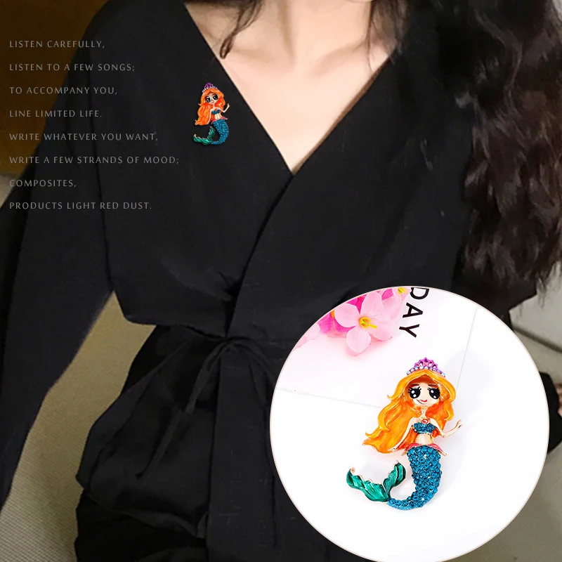 

Cartoon personality alloy mermaid drip brooch all-match clothing accessories