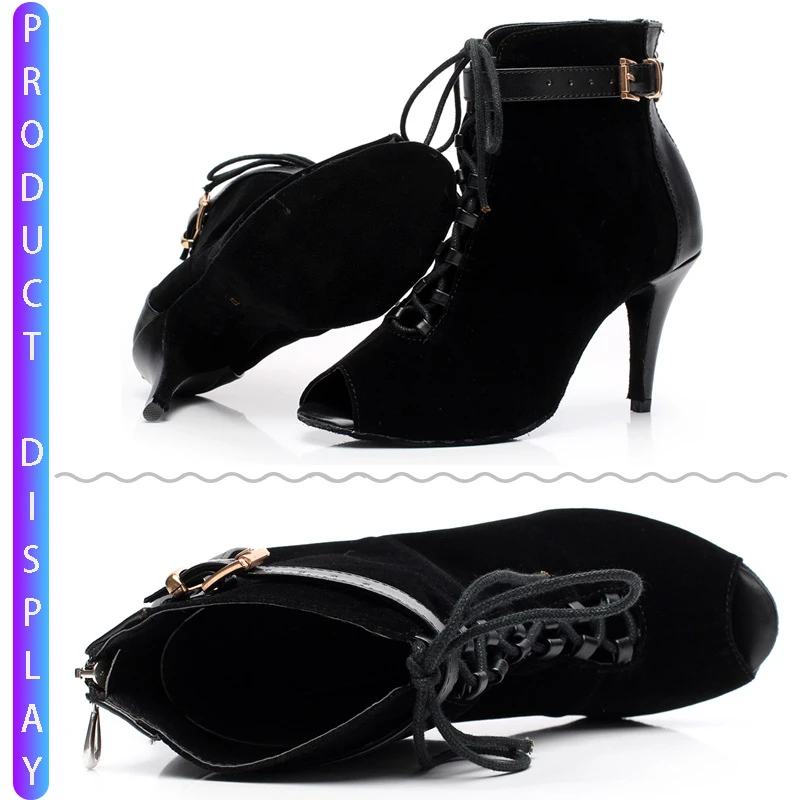Женские танцевальные ботинки на высоком каблуке черные уличные туфли резиновой