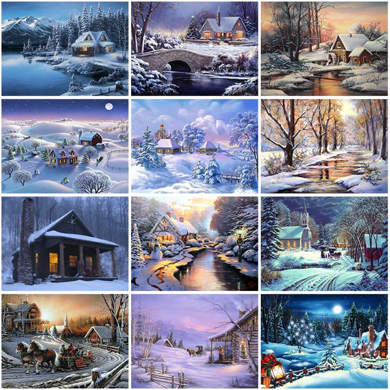 

5D DIY Diamond Painting Snow Scenic Cross Stitch Kit Home Decor Wall Art Full Square Drill Handmade Mosaic Embroidery Gift