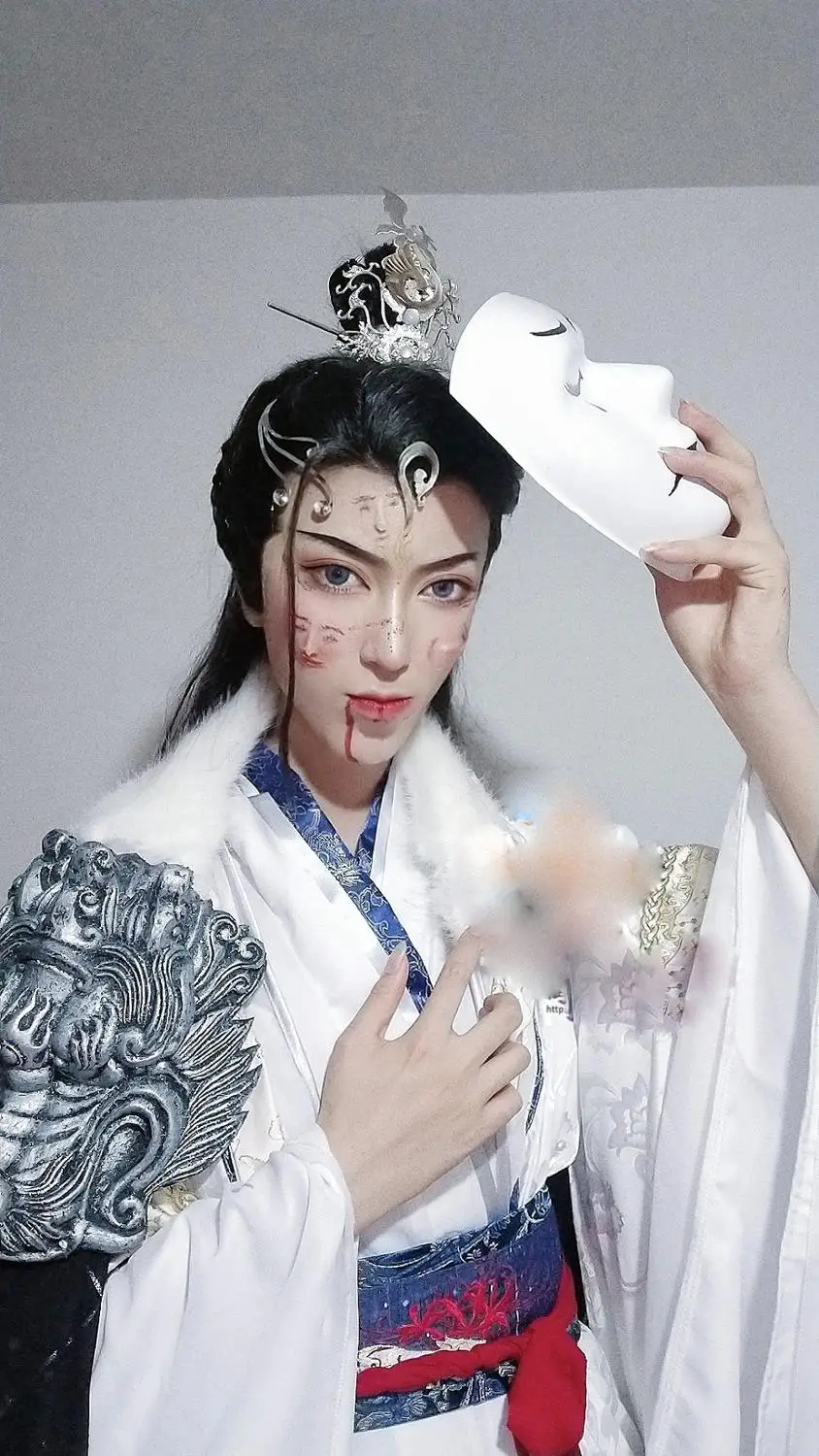 2 Designs White Black Two Ghost Officers Male Emperer Costume Hanfu cos Prince of Wu Yong JunWu Cosplay