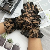 women halloween party mesh full finger cross skull gloves sexy black lace summer stretch cycling driving sunscreen mittens r44