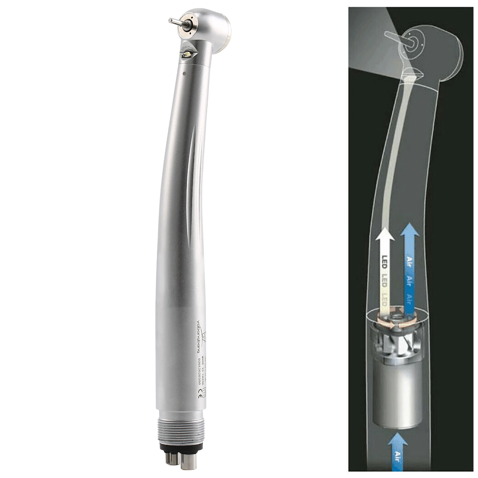 YABANGBANG Triple Water Spray LED E-generator 4 Hole Dental High Speed Handpiece Large Head Push Button Chuck KAVO Style