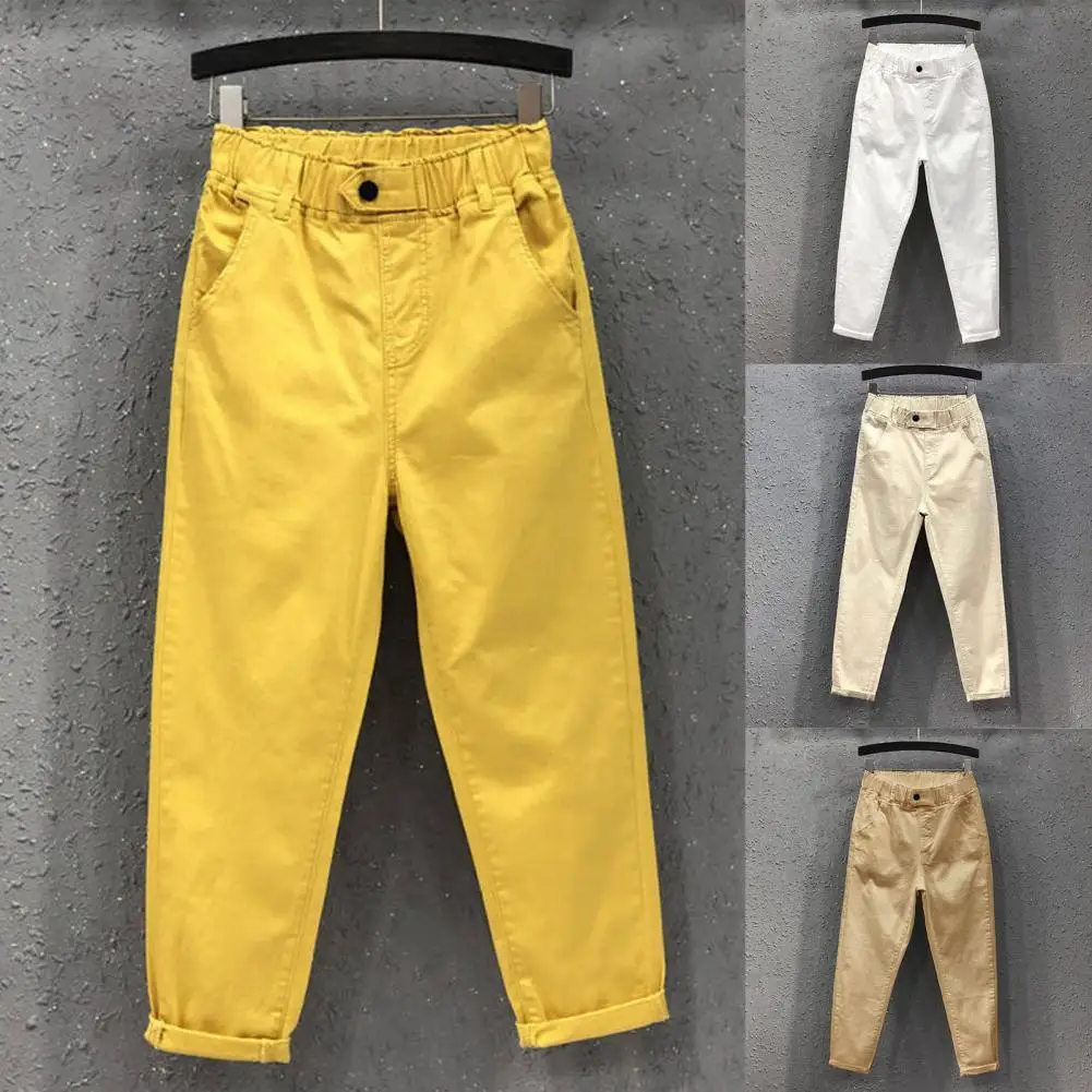 

Women 2021 High Waist Trousers Solid Color Loose Simple Pants Women Fashion Elastic Waist Pants Office Wear Female for Working