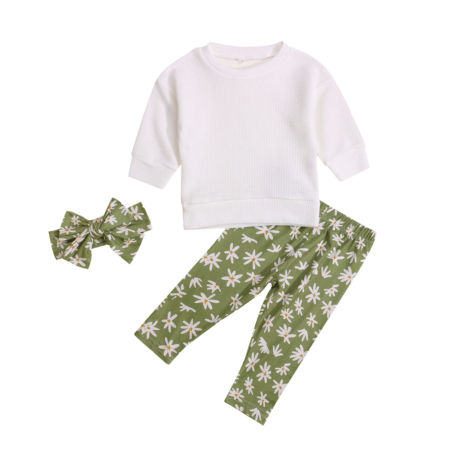 

3Pcs Kids Autumn Tracksuit Solid Color Long Sleeves Sweatshirt Casual Pants Hairband Suit for Baby Girls 0-24 Months