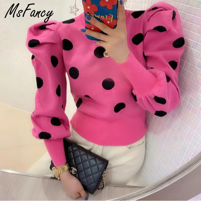 Зима 2020 укороченные топы с пышными рукавами Женский винтажный вязаный свитер в