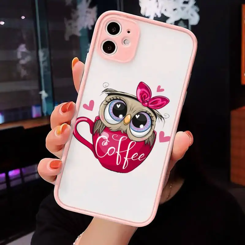 

Cartoon Girl Gifts Cute Owl lovers Phone Cases Matte transparent For Pink iPhone 12 Mini 11 Pro XR XS Max 7 8 Plus X Back Cover