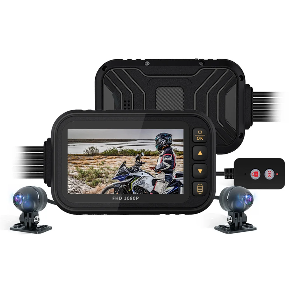 

Waterproof Night Vision Outdoor Camera WiFi Motorcycle Dashcam 3 inch Display Waterproof 1080P+720P Front+Rear View DVR