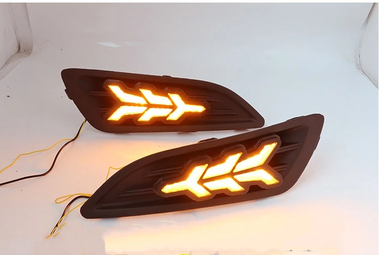 Qirun led drl дневные ходовые огни для Ford Fiesta 2013- с динамическим движущимся желтым поворотным сигналом и синим ночным светом