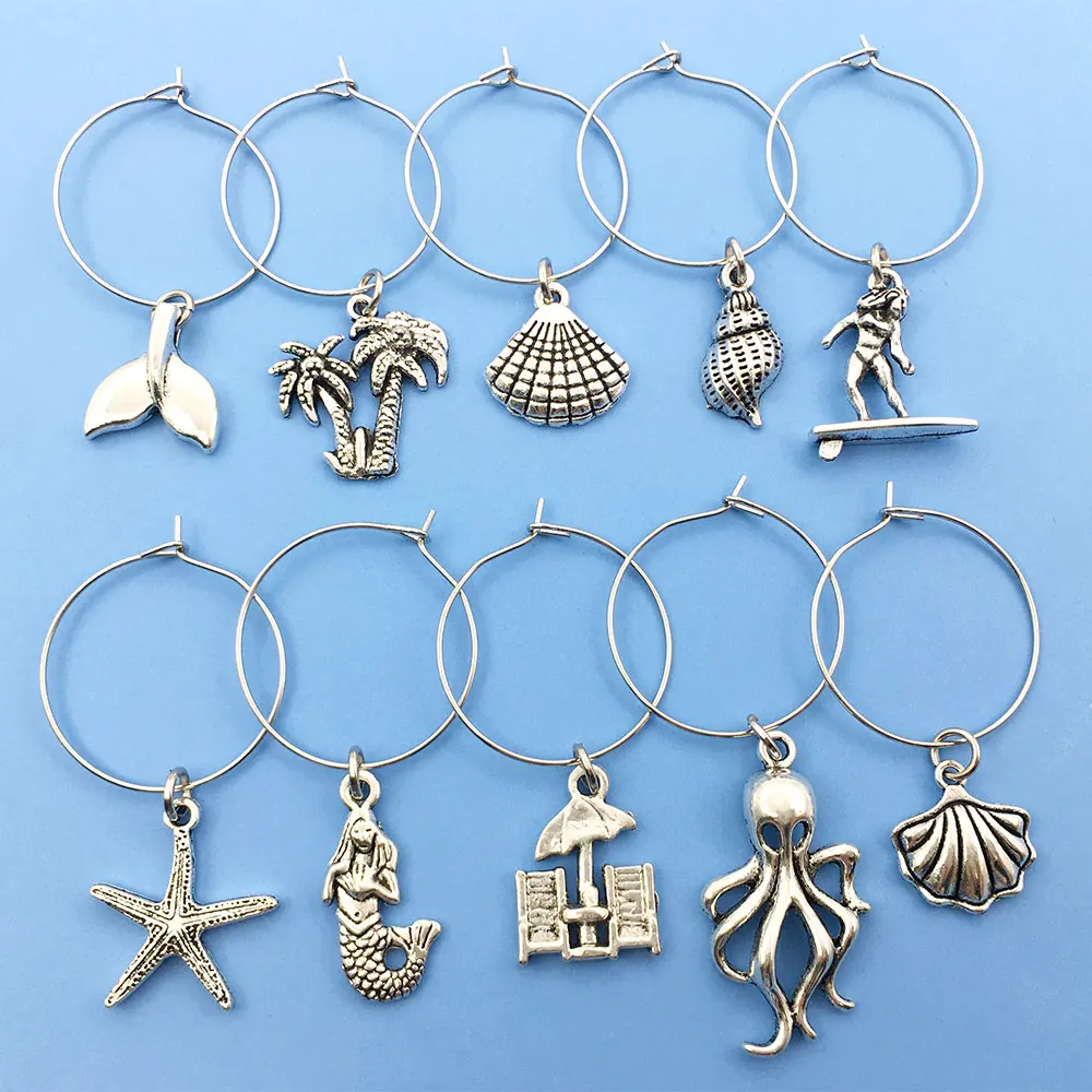 

10pcs Zinc Alloy Antique Silver Ocean Animal Marine Life Hoop Earrings Charms Women Fashion Handmade Jewelry Drop Earrings