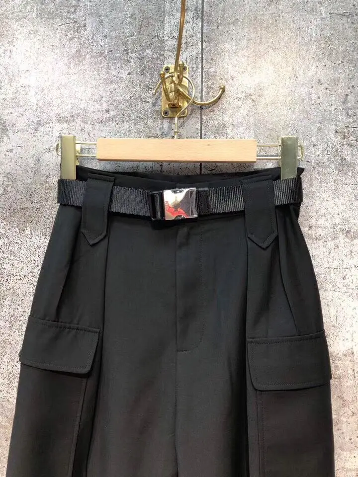 

Khaki Woman's Casual Trousers Pants for Autumn Spring 2020 Designer Luxury Woman Pants Jeans with Belts Street Wear