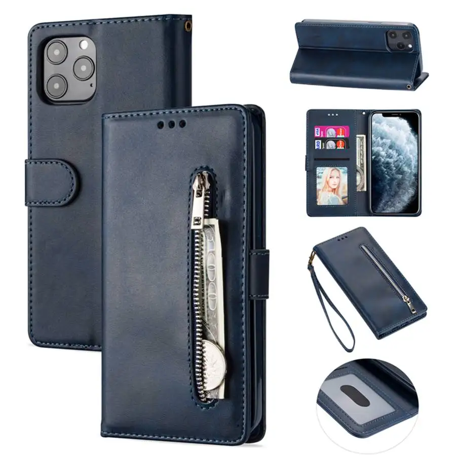 

Leather Wallet Case For iPhone 6S 6 7 8 Plus X XR XS Max 11 12 Pro Max 12 Mini SE 2020 Zipper Fashion Flip PU Holder Cover Coque